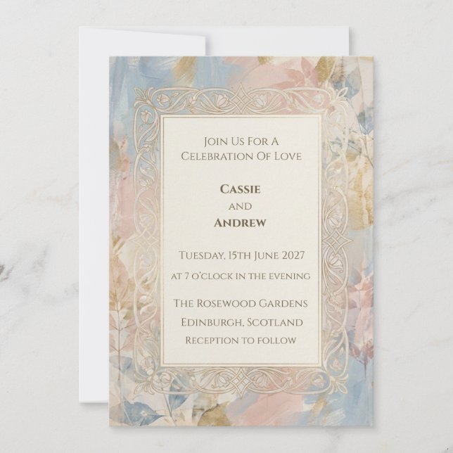 Pastel Watercolor Geometric Filigree Wedding Invit Invitation (Front)