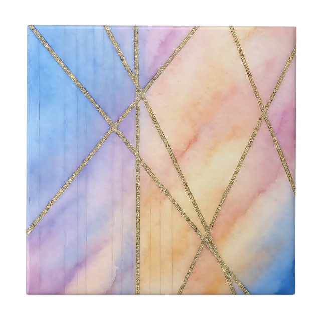 Pastel Watercolor Geometric Pattern Pink, Blue Tile (Front)