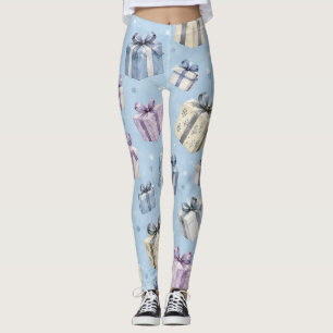 Pastel Watercolor Gift Box Pattern Leggings