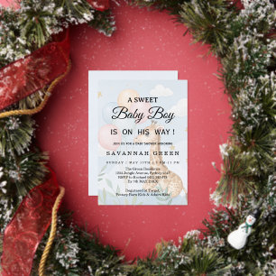 Pastel Watercolor Giraffe Baby Boy Invite