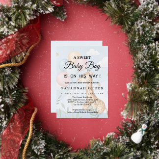 Pastel Watercolor Giraffe Baby Boy Invite