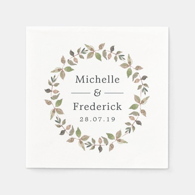 Pastel Watercolor Greenery Wedding Napkin (Front)