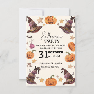 Pastel Watercolor Halloween Party Invitation
