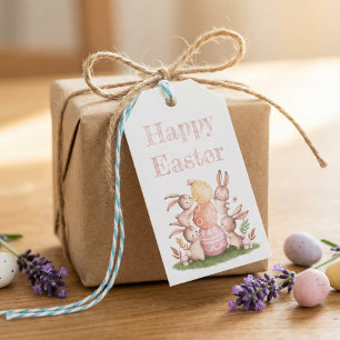 Pastel Watercolor Happy Easter Cute Bunny & Eggs Gift Tags