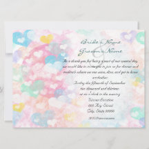 Pastel Watercolor Hearts Rehearsal Dinner Invites