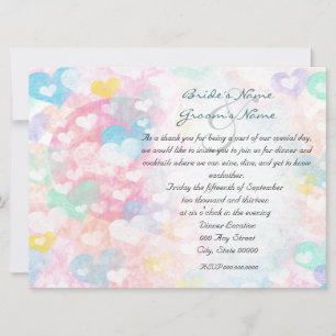 Pastel Watercolor Hearts Rehearsal Dinner Invites
