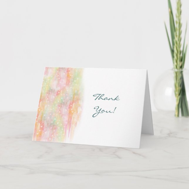 Pastel Watercolor Hearts Wedding Thank You (Front)