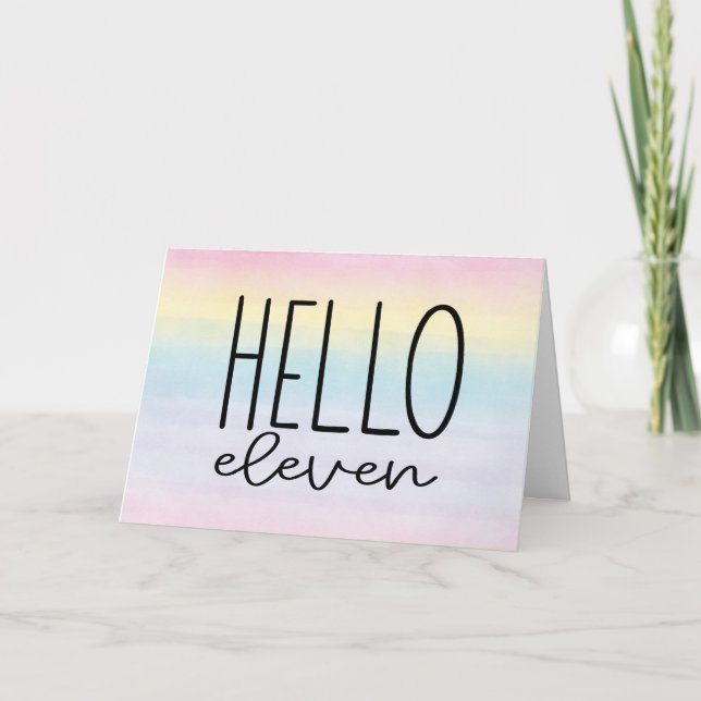 Pastel Watercolor Hello 11 - 11th Birthday Card (Front)
