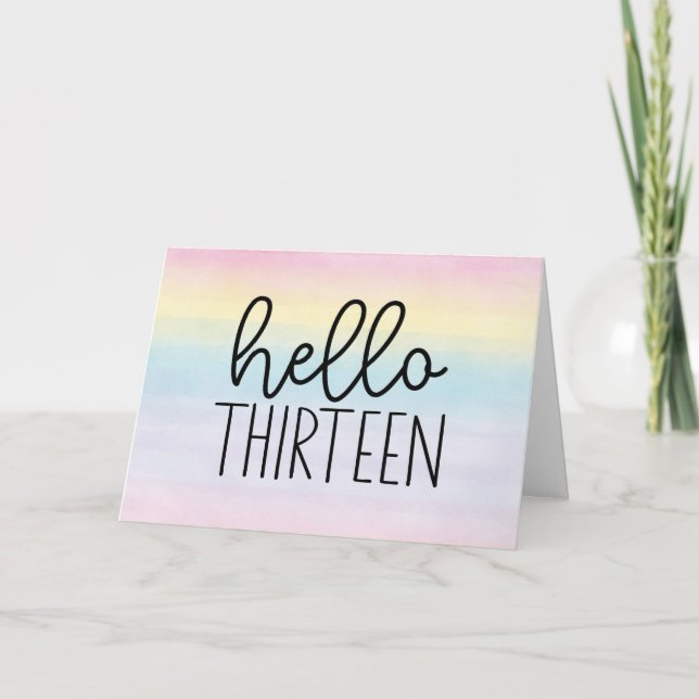 Pastel Watercolor Hello 13 - 13th Birthday Card (Front)