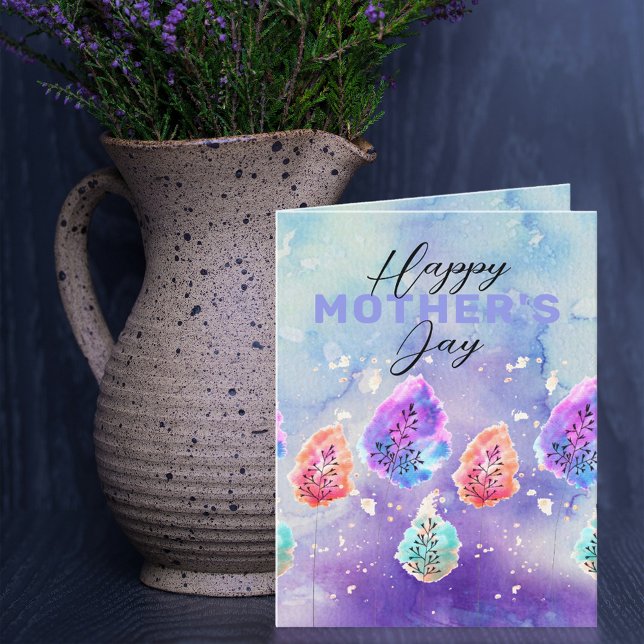 Pastel Watercolor Ink Serene Leaves Mother's Day Card (Creator Uploaded)