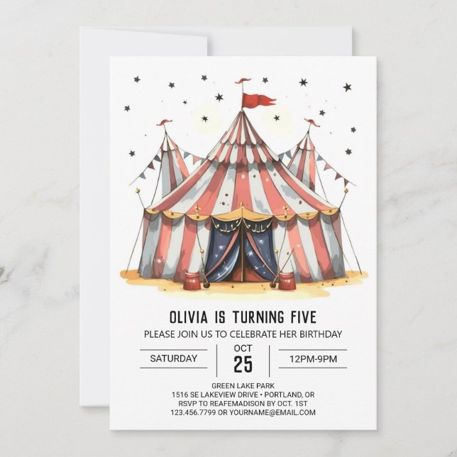 Pastel Watercolor Joy Circus Birthday Invitation (Front)