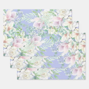 Pastel Watercolor Lavender , Pink & White Florals Wrapping Paper Sheet