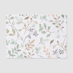 Pastel Watercolor Leaves and Berries Nature Tissue Paper