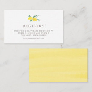 Pastel Watercolor Lemon Summer Wedding Registry Enclosure Card