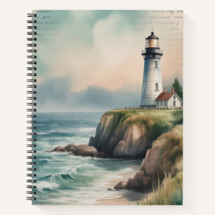 PASTEL WATERCOLOR LIGHTHOUSE ON SEA CLIFF NOTEBOOK