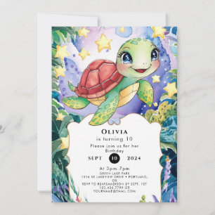 Pastel Watercolor Magical Turtle Birthday Invitation