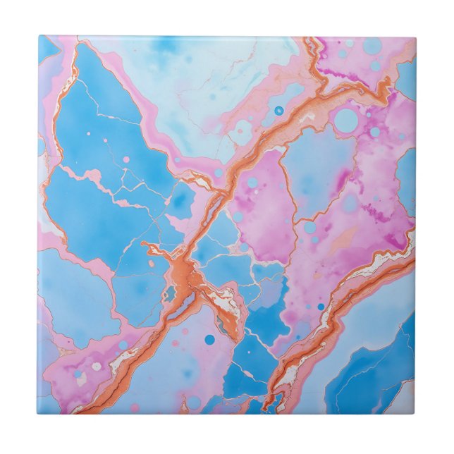 Pastel Watercolor Marble Surface in Soft Blues  Tile (Front)