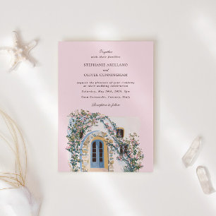 Pastel Watercolor Mediterranean Italian Wedding Invitation