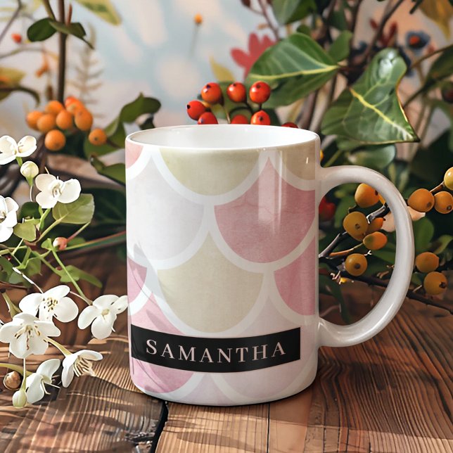 Pastel Watercolor Mermaid Scales Pattern With Name Coffee Mug (Creator Uploaded)