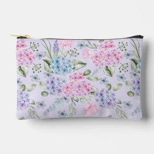 Pastel Watercolor Mixed Colour Hydrangea Flowers Accessory Pouch