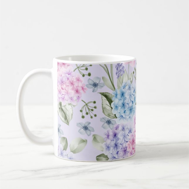 Pastel Watercolor Mixed Colour Hydrangea Flowers   Coffee Mug (Left)