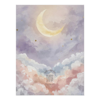 Pastel Watercolor Moon & Cloud Nursery Wall Art