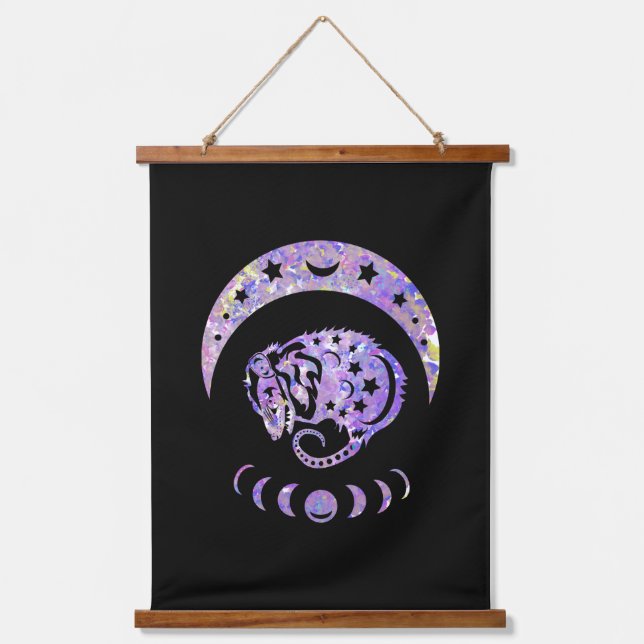 Pastel Watercolor Moon Possum Hanging Tapestry (Front)