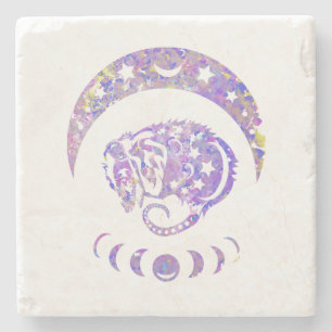 Pastel Watercolor Moon Possum Stone Coaster