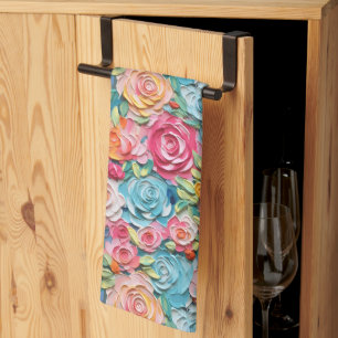 Pastel Watercolor Painted Flowers Tea Towel