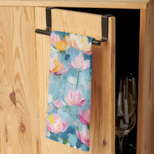 Pastel Watercolor Painted Flowers Tea Towel