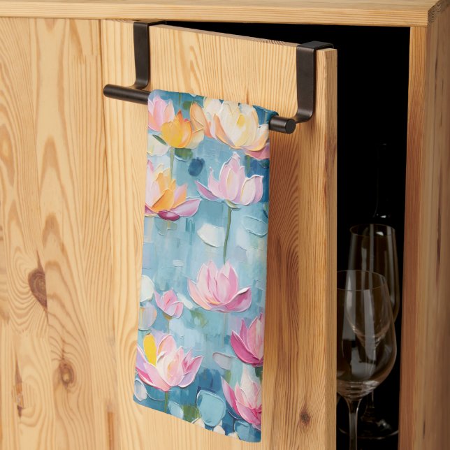 Pastel Watercolor Painted Flowers Tea Towel (Thirds Fold)