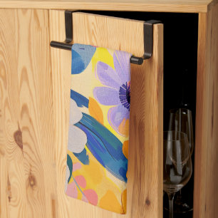 Pastel Watercolor Painted Flowers Tea Towel