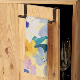 Pastel Watercolor Painted Flowers Tea Towel