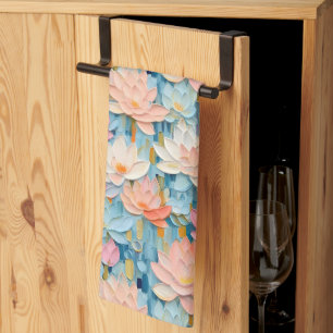 Pastel Watercolor Painted Flowers Tea Towel