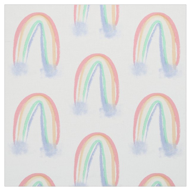 pastel watercolor painted rainbow  fabric (Swatch)