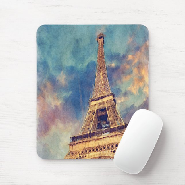 Pastel Watercolor Paris Eiffel Tower Art Painting Mouse Mat (With Mouse)