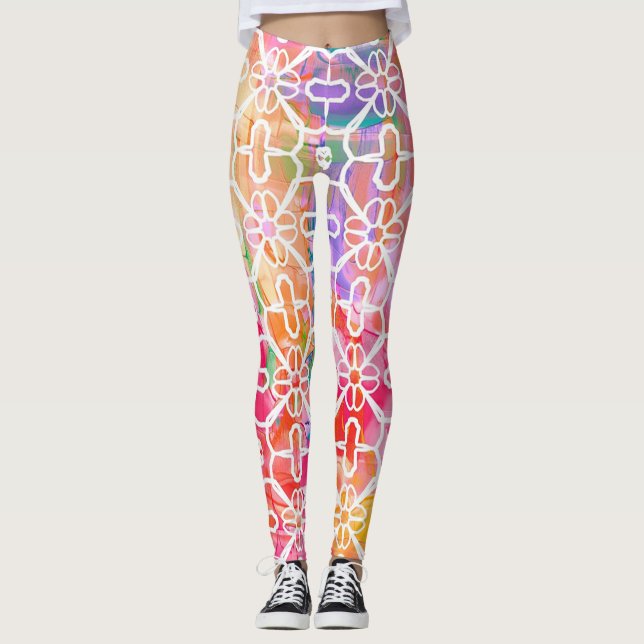 Pastel Watercolor Pattern Leggings (Front)