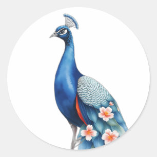 Pastel Watercolor Peacock Art Classic Round Sticker