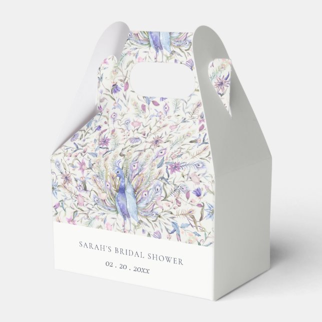 Pastel Watercolor Peacock Flora Bridal Shower Favour Box (Front Side)