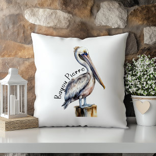 Pastel Watercolor Pelican Bayou Pierre Louisiana Cushion