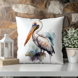 Pastel Watercolor Pelican Louisiana State Cushion