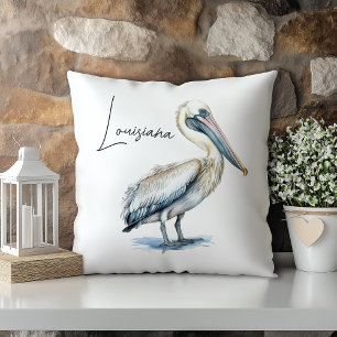Pastel Watercolor Pelican Louisiana State Cushion