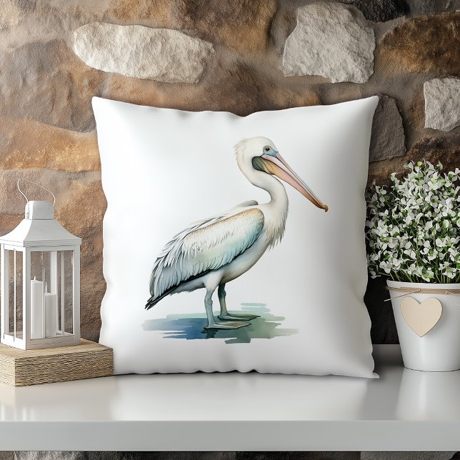 Pastel Watercolor Pelican Louisiana State Cushion (Creator Uploaded)