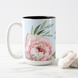 Pastel Watercolor Peonies Two-Tone Coffee Mug
