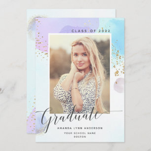 Pastel Watercolor Photo Graduation Announcement