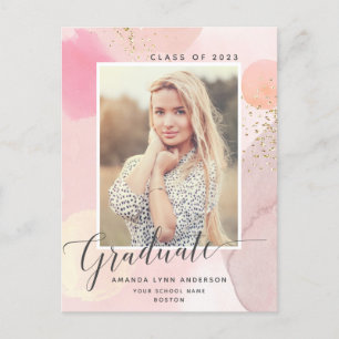 Pastel Watercolor Photo Graduation Announcement Postcard