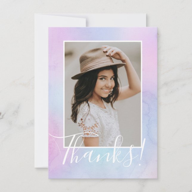 Pastel Watercolor Photo Purple  Thank You Card (Front)