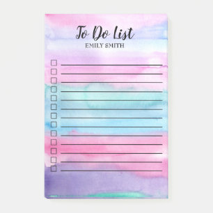 Pastel Watercolor Pink Blue Purple Checkbox To Do Post-it Notes