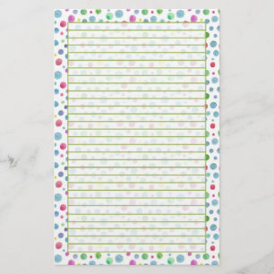 Pastel Watercolor Polka Dots Blue Green Lined Stationery
