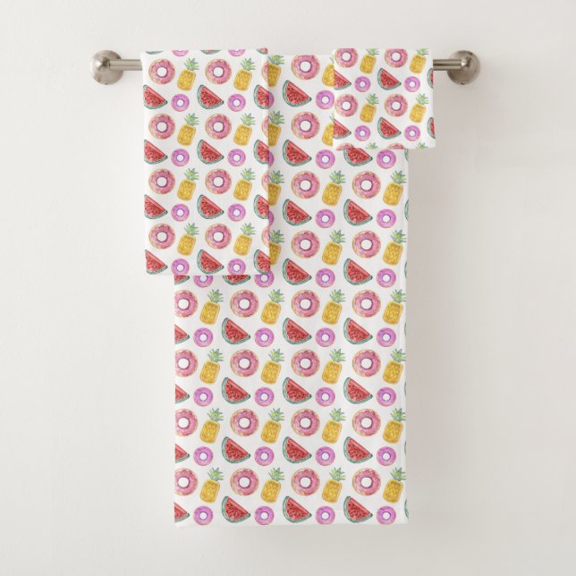 Pastel Watercolor Pool Float Pattern Bath Towel Set (Insitu)